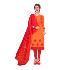 Women's Slub Cotton Unstitched Salwar-Suit Material With Dupatta (Oranage, 2-2.5mtrs)