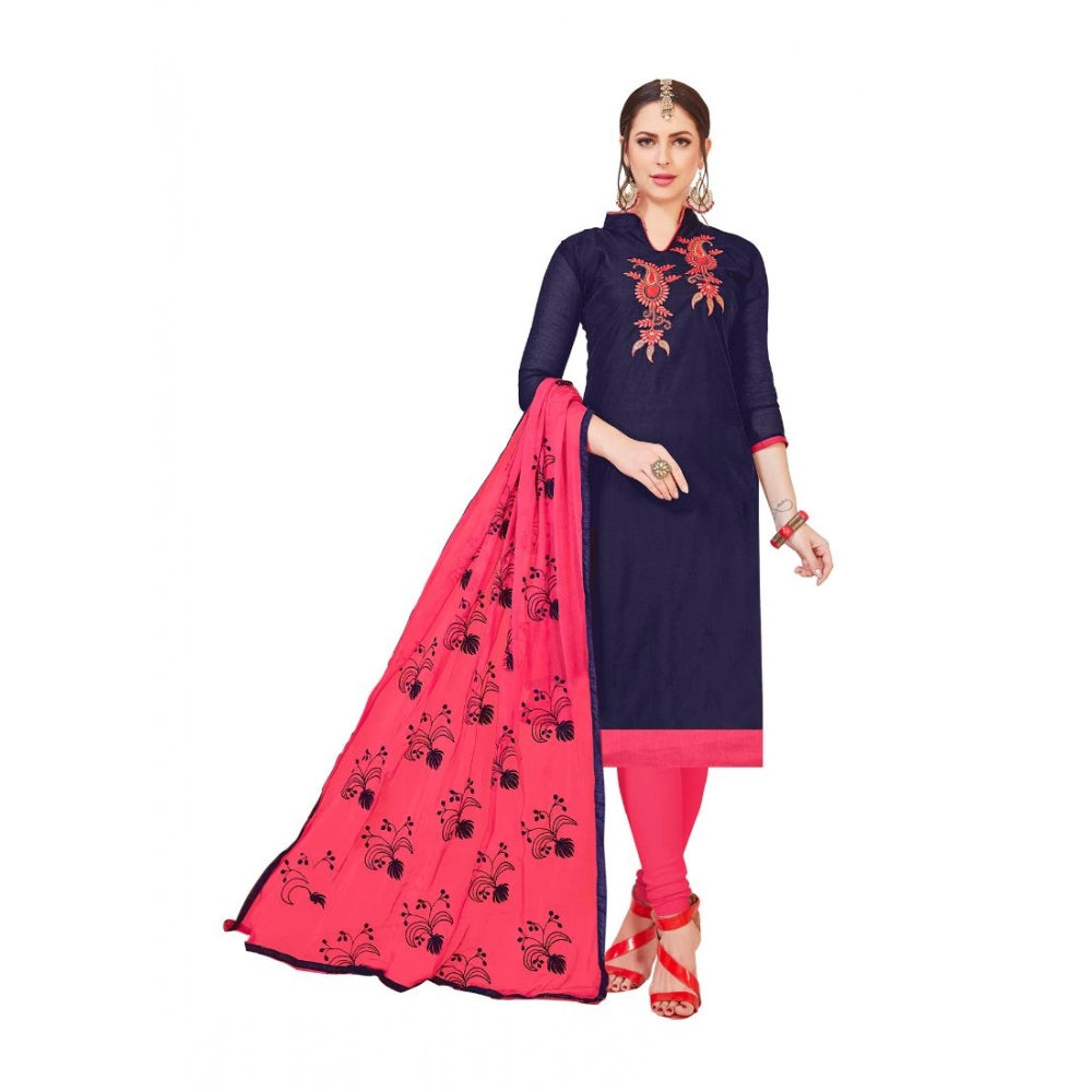 Women's Modal Silk Unstitched Salwar-Suit Material With Dupatta (Navy Blue, 2-2.5mtrs)