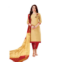 Women's Slub Cotton Unstitched Salwar-Suit Material With Dupatta (Sandel, 2-2.5mtrs)