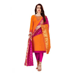 Women's Slub Cotton Unstitched Salwar-Suit Material With Dupatta (Oranage, 2-2.5mtrs)