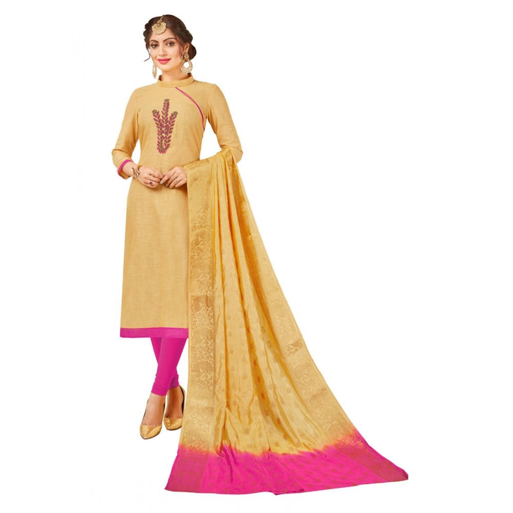 Women's South Slub Cotton Unstitched Salwar-Suit Material With Dupatta (Sandel, 2-2.5mtrs)