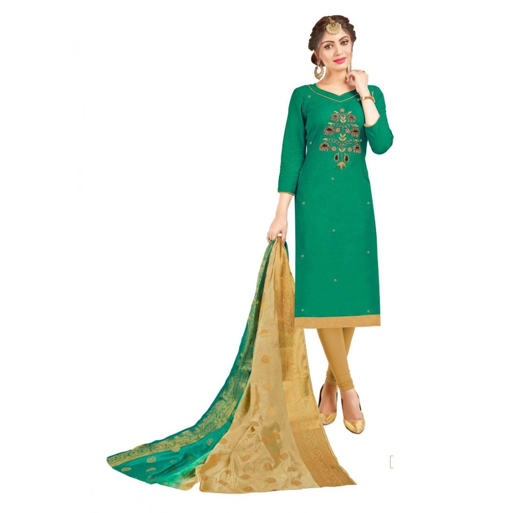 Women's South Slub Cotton Unstitched Salwar-Suit Material With Dupatta (Green, 2-2.5mtrs)