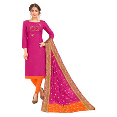 Women's South Slub Cotton Unstitched Salwar-Suit Material With Dupatta (Magenta, 2-2.5mtrs)