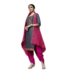 Women's Cotton Unstitched Salwar-Suit Material With Dupatta (Grey, 2-2.5mtrs)