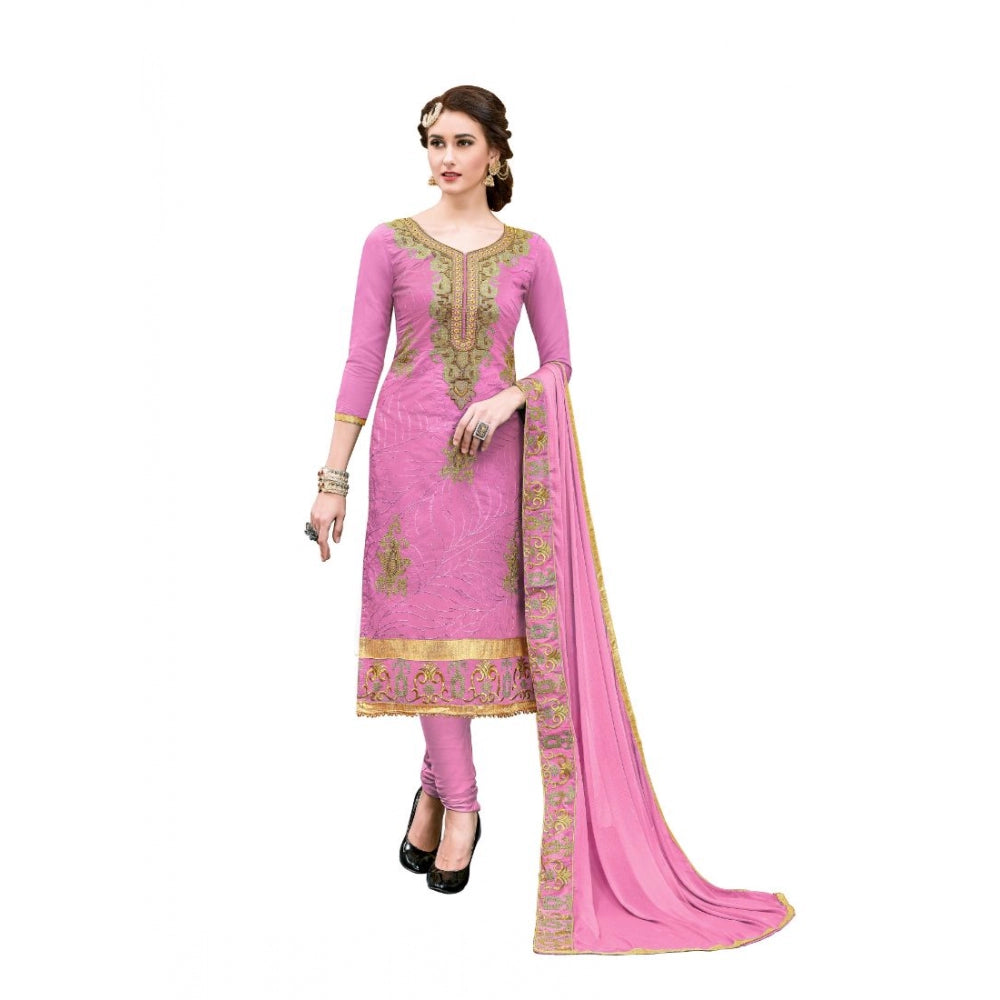 Chanderi Cotton Unstitched Salwar-Suit Material With Dupatta (Pink, 2-2.5mtrs)