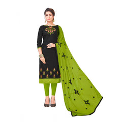 Women's Slub Cotton Unstitched Salwar-Suit Material With Dupatta (Black, 2-2.5mtrs)