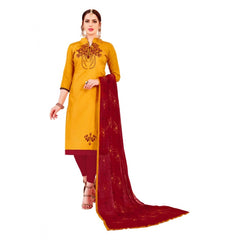 Glaze Cotton Unstitched Salwar-Suit Material With Dupatta (Yellow, 2-2.5mtrs)