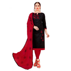 Glaze Cotton Unstitched Salwar-Suit Material With Dupatta (Black, 2-2.5mtrs)