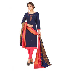 Women's South Slub Cotton Unstitched Salwar-Suit Material With Dupatta (Navy Blue, 2-2.5mtrs)