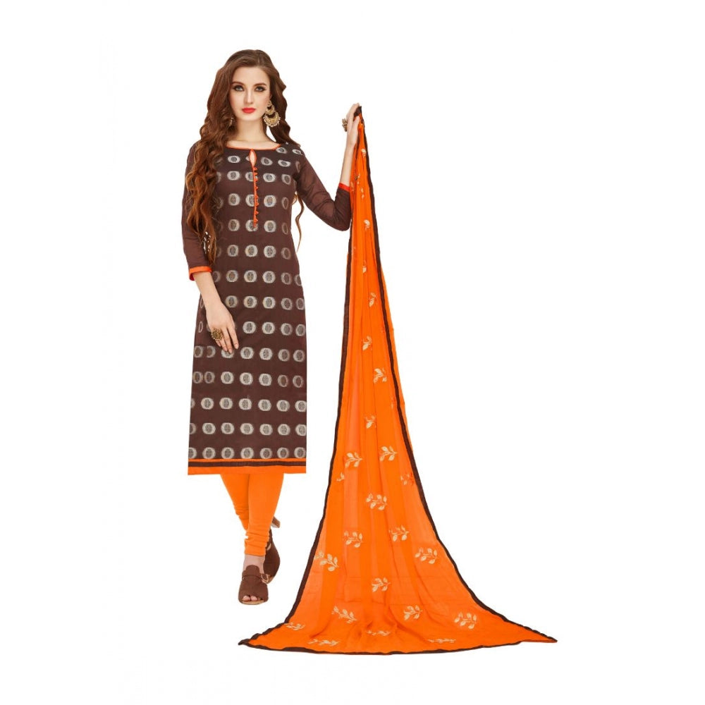 Women's Banarasi Jacquard Unstitched Salwar-Suit Material With Dupatta (Brown, 2-2.5mtrs)