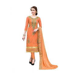 Women's Chanderi Cotton Unstitched Salwar-Suit Material With Dupatta (Oranage, 2-2.5mtrs)