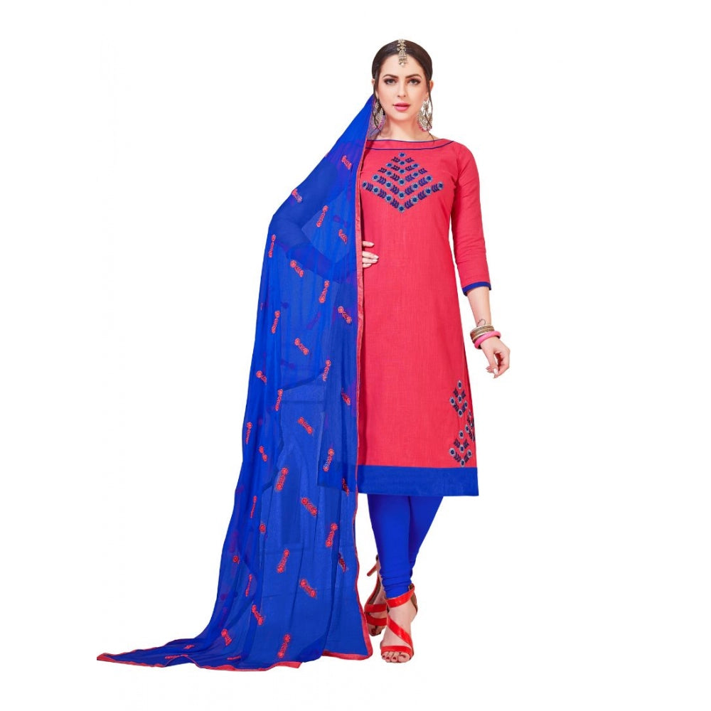 Women's Slub Cotton Unstitched Salwar-Suit Material With Dupatta (Pink, 2-2.5mtrs)