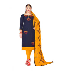 Women's Slub Cotton Unstitched Salwar-Suit Material With Dupatta (Navy Blue, 2-2.5mtrs)