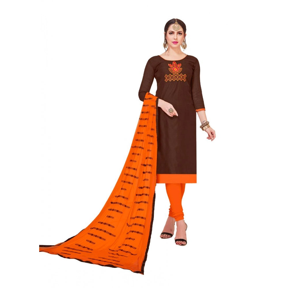 Modal Silk Unstitched Salwar-Suit Material With Dupatta (Brown, 2-2.5mtrs)