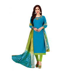 Women's Slub Cotton Unstitched Salwar-Suit Material With Dupatta (Blue, 2-2.5mtrs)