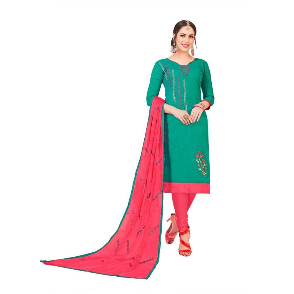 Women's Slub Cotton Unstitched Salwar-Suit Material With Dupatta (Green, 2-2.5mtrs)