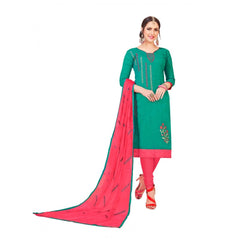 Women's Slub Cotton Unstitched Salwar-Suit Material With Dupatta (Green, 2-2.5mtrs)