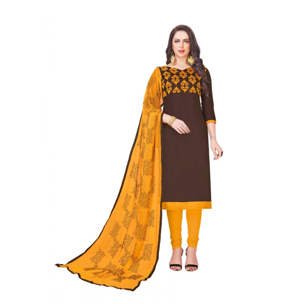 Women's Glaze Cotton Unstitched Salwar-Suit Material With Dupatta (Coffee, 2-2.5mtrs)