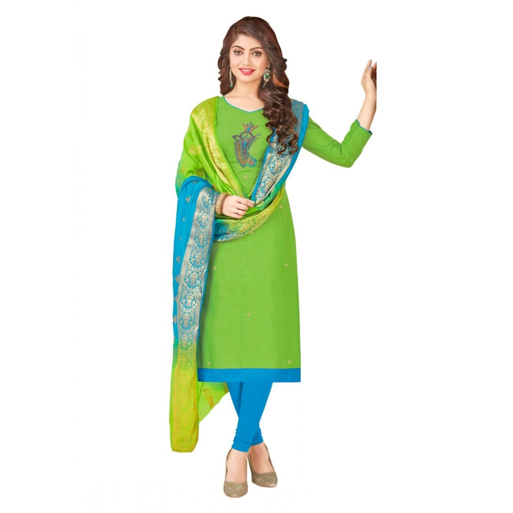 Women's South Slub Cotton Unstitched Salwar-Suit Material With Dupatta (Green, 2-2.5mtrs)