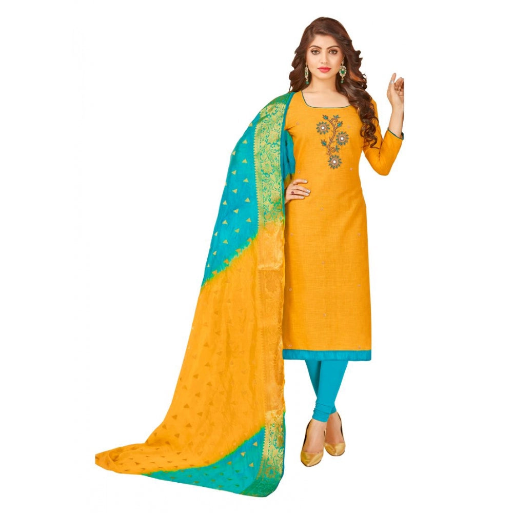 Women's South Slub Cotton Unstitched Salwar-Suit Material With Dupatta (Yellow, 2-2.5mtrs)