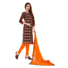 Women's Banarasi Jacquard Unstitched Salwar-Suit Material With Dupatta (Brown, 2-2.5mtrs)