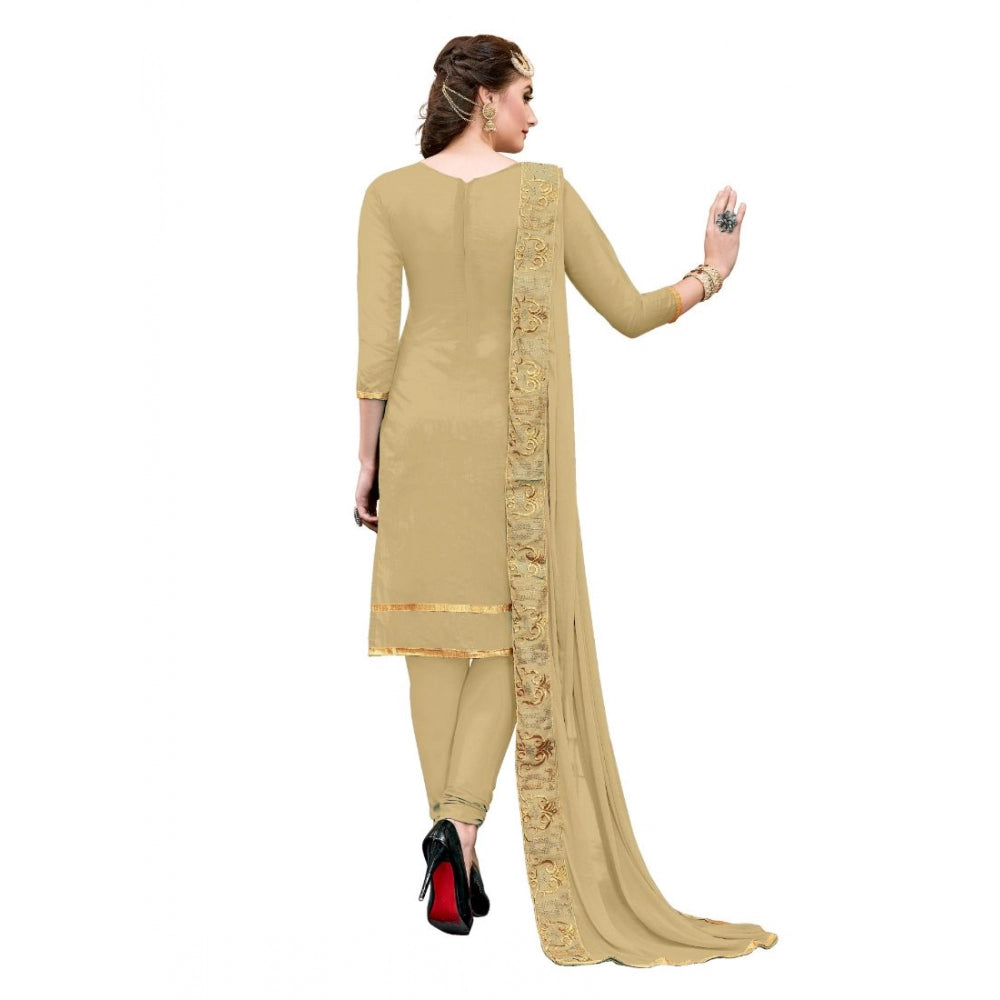 Women's Chanderi Cotton Unstitched Salwar-Suit Material With Dupatta (Beige, 2.20 Mtr)