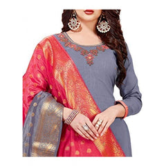 Women's Slub Cotton Unstitched Salwar-Suit Material With Dupatta (Grey, 2 Mtr)