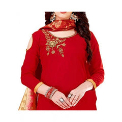 Women's Slub Cotton Unstitched Salwar-Suit Material With Dupatta (Red, 2 Mtr)