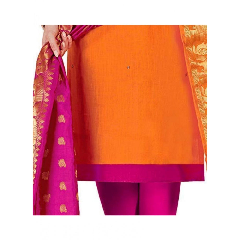 Women's Slub Cotton Unstitched Salwar-Suit Material With Dupatta (Orange, 2 Mtr)