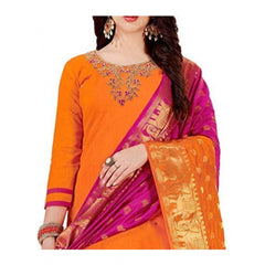 Women's Slub Cotton Unstitched Salwar-Suit Material With Dupatta (Orange, 2 Mtr)