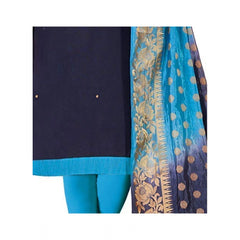 Women's Slub Cotton Unstitched Salwar-Suit Material With Dupatta (Navy Blue, 2 Mtr)