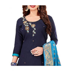 Women's Slub Cotton Unstitched Salwar-Suit Material With Dupatta (Navy Blue, 2 Mtr)