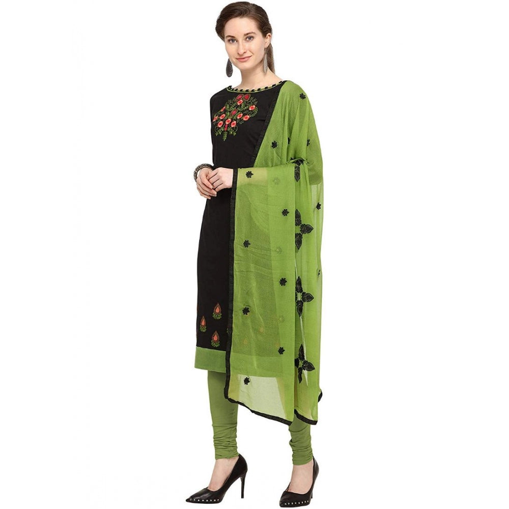 Women's Slub Cotton Unstitched Salwar-Suit Material With Dupatta (Black, 2 Mtr)