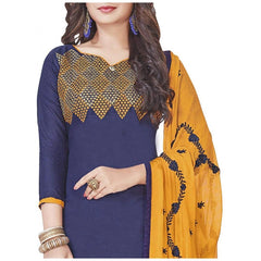 Slub Cotton Unstitched Salwar-Suit Material With Dupatta (Navy Blue, 2 Mtr)