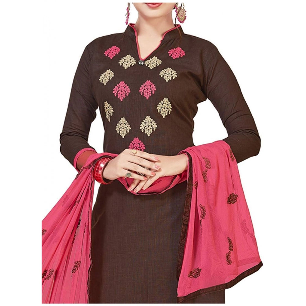 Women's Slub Cotton Unstitched Salwar-Suit Material With Dupatta (Brown, 2 Mtr)