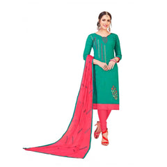 Slub Cotton Unstitched Salwar-Suit Material With Dupatta (Turquoise, 2 Mtr)