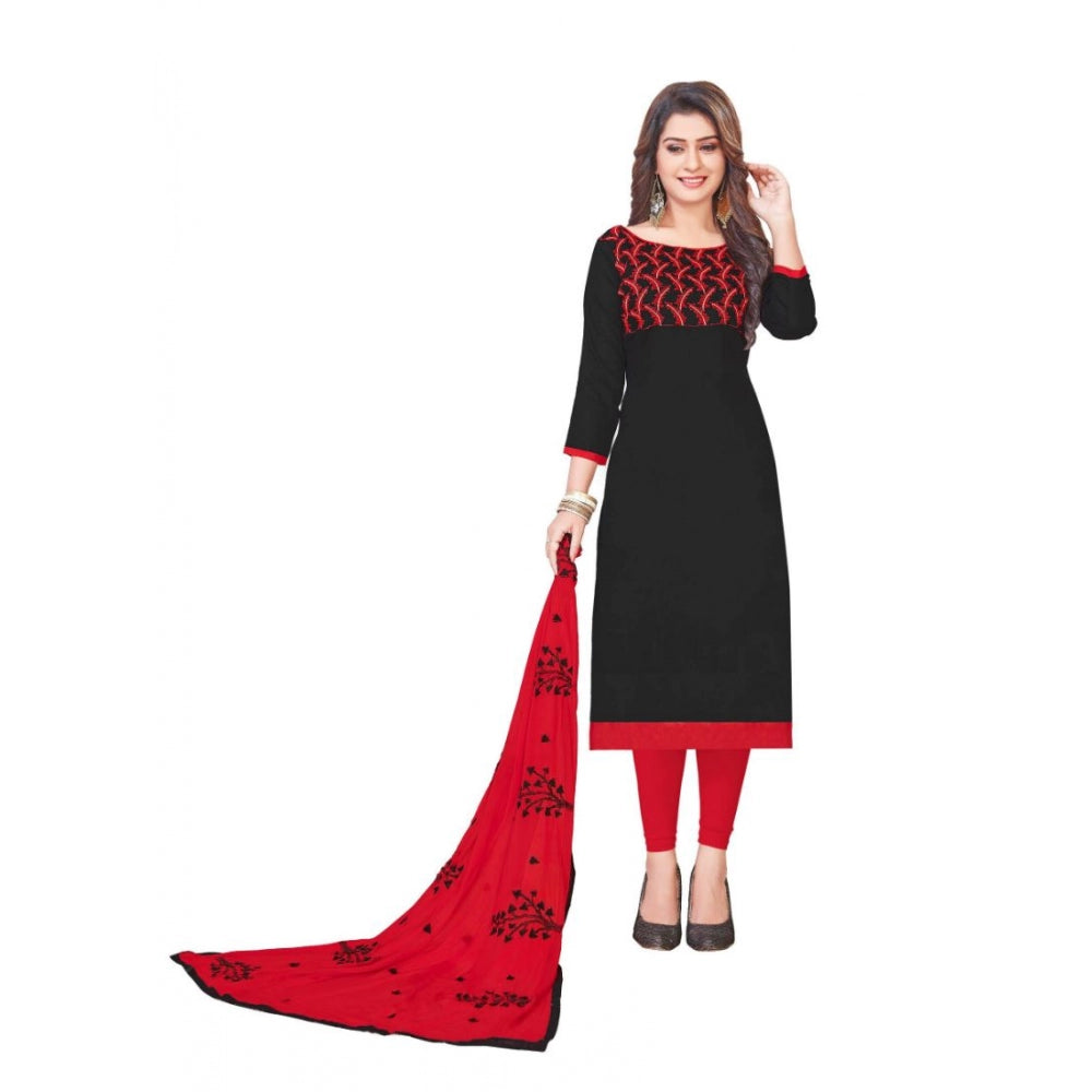 Glaze Cotton Unstitched Salwar-Suit Material With Dupatta (Black, 2 Mtr)