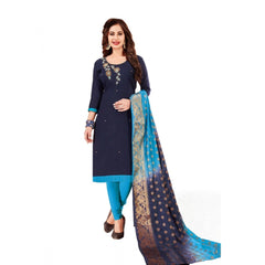 Women's Slub Cotton Unstitched Salwar-Suit Material With Dupatta (Navy Blue, 2 Mtr)