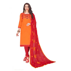 Women's Slub Cotton Unstitched Salwar-Suit Material With Dupatta (Orange, 2 Mtr)