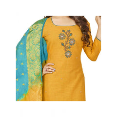 Women's South Slub Cotton Unstitched Salwar-Suit Material With Dupatta (Yellow, 2 Mtr)