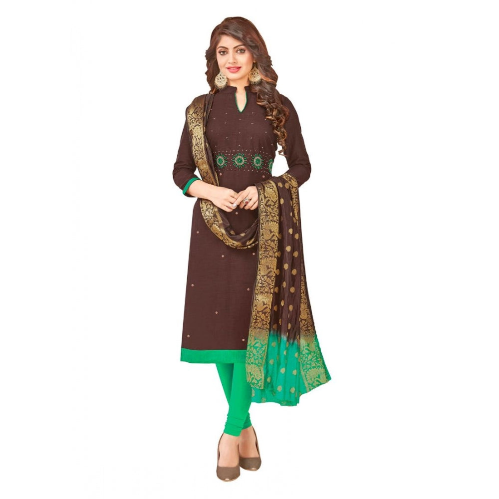 South Slub Cotton Unstitched Salwar-Suit Material With Dupatta (Brown, 2 Mtr)