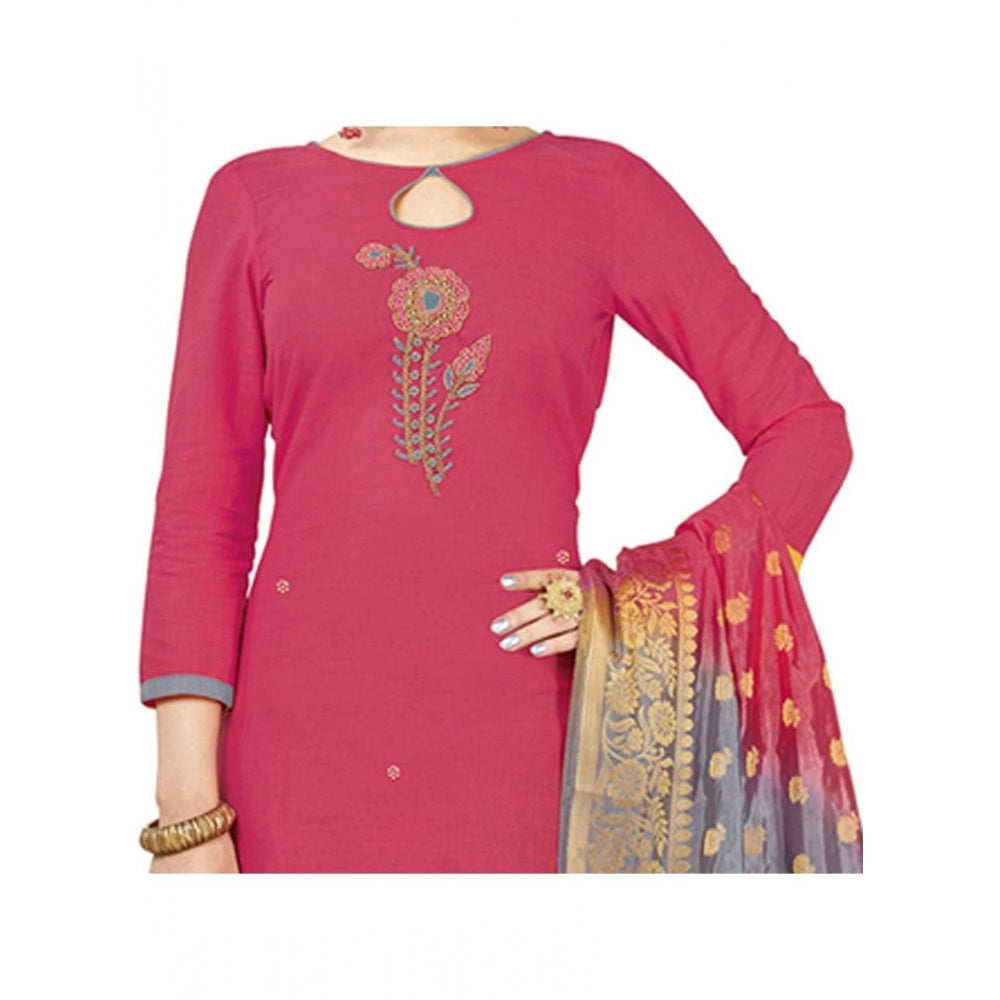 South Slub Cotton Unstitched Salwar-Suit Material With Dupatta (Pink, 2 Mtr)