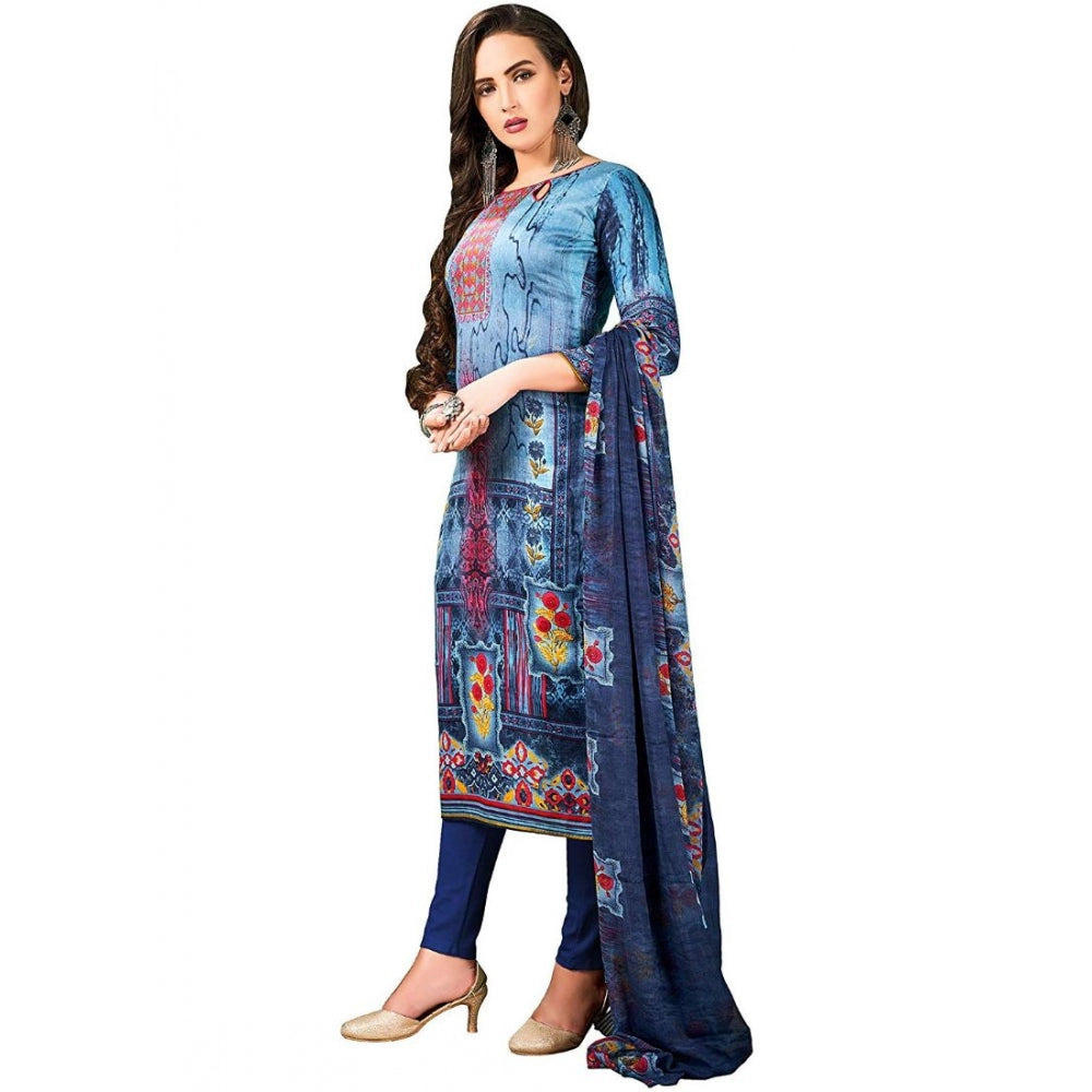 Women's Cotton Unstitched Salwar-Suit Material With Dupatta (Blue, 2.5 Mtr)