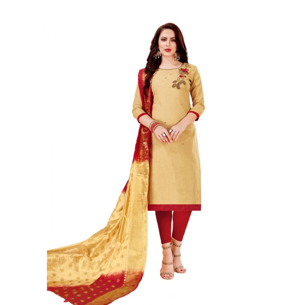 Women's Slub Cotton Unstitched Salwar-Suit Material With Dupatta (Beige, 2 Mtr)