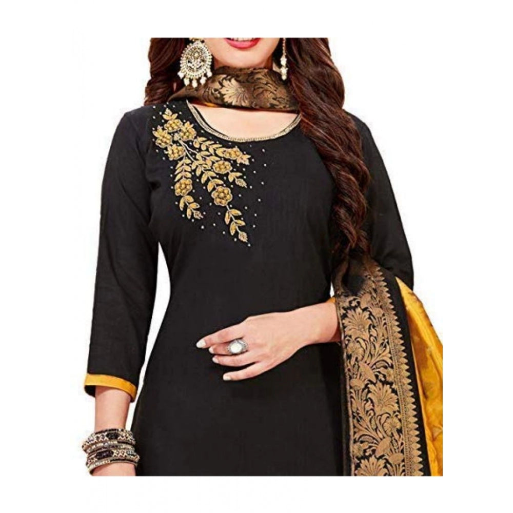 Women's Slub Cotton Unstitched Salwar-Suit Material With Dupatta (Black, 2 Mtr)