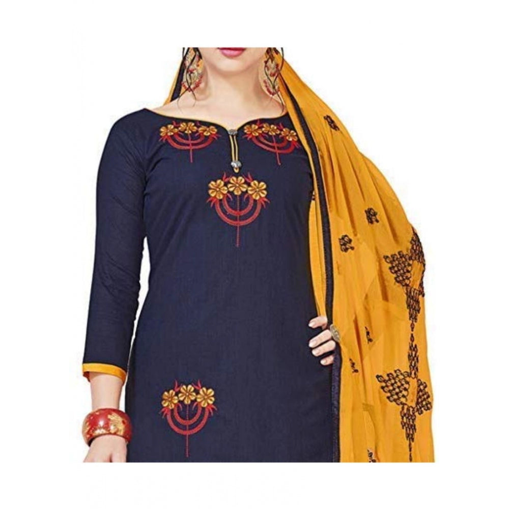 Women's Slub Cotton Unstitched Salwar-Suit Material With Dupatta (Navy Blue, 2 Mtr)