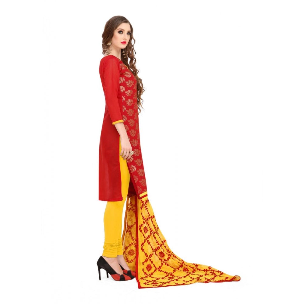 Women's Banarasi Jacquard Unstitched Salwar-Suit Material With Dupatta (Red, 2 Mtr)