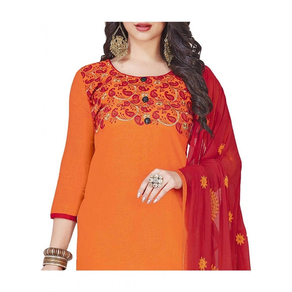 Women's Slub Cotton Unstitched Salwar-Suit Material With Dupatta (Orange, 2 Mtr)