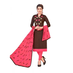 Women's Slub Cotton Unstitched Salwar-Suit Material With Dupatta (Brown, 2 Mtr)