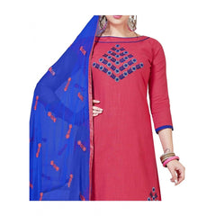 Slub Cotton Unstitched Salwar-Suit Material With Dupatta (Pink, 2 Mtr)